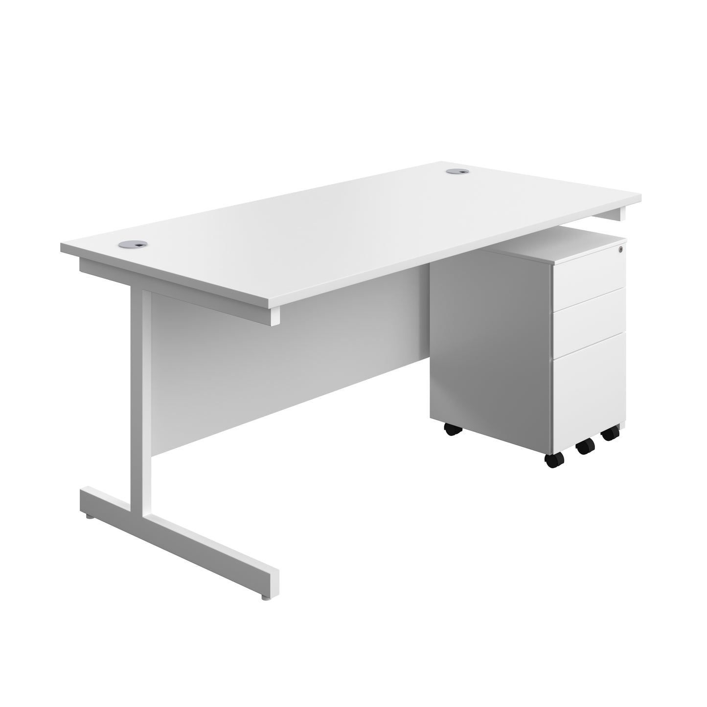 Aztec|Single Upright|Rectangular|Desk and Under Desk Steel Pedestal 3 Drawer|1600x800|White-White