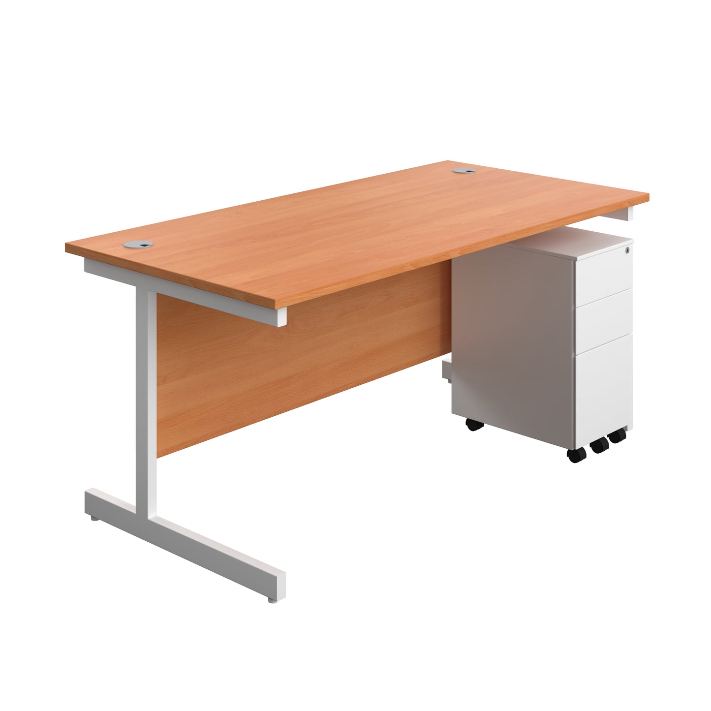 Aztec|Single Upright|Rectangular|Desk and Slimline Steel Pedestal 3 Drawer|1600x800|Beech-White