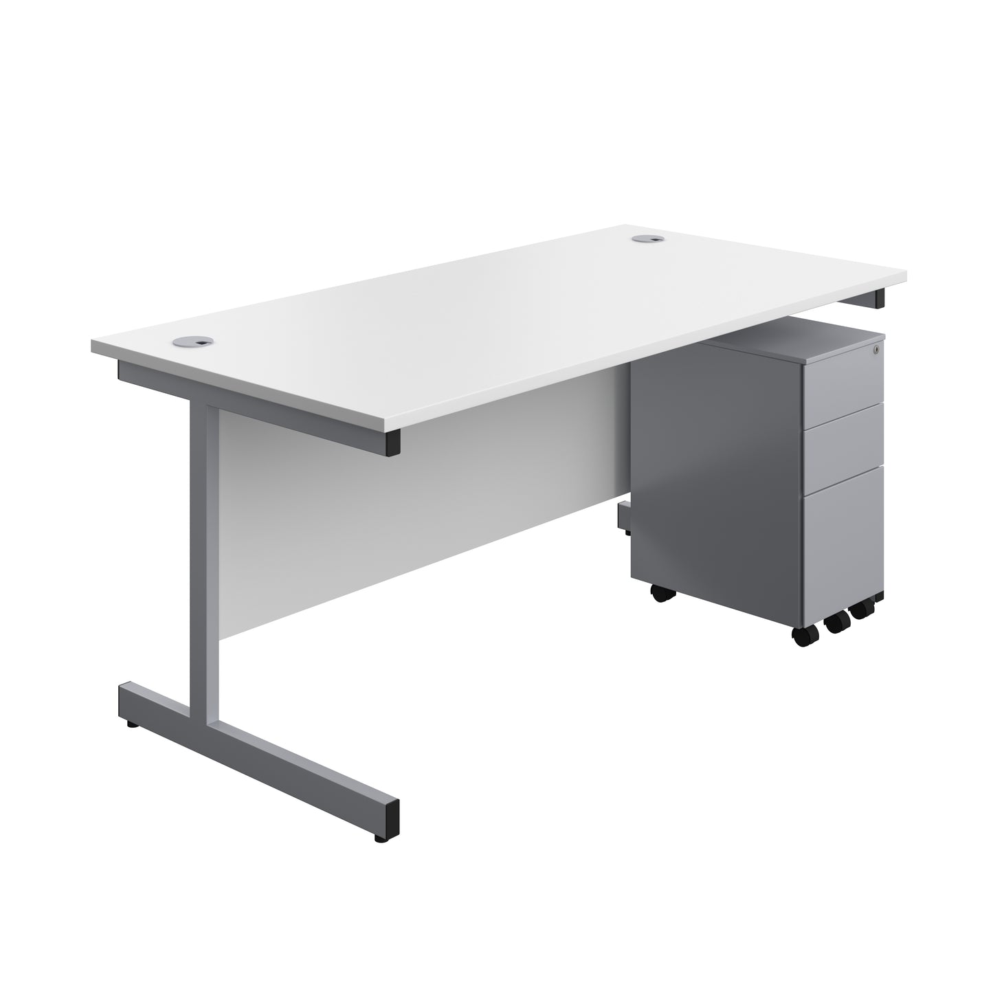 Aztec|Single Upright|Rectangular|Desk and Slimline Steel Pedestal 3 Drawer|1600x800|White-Silver