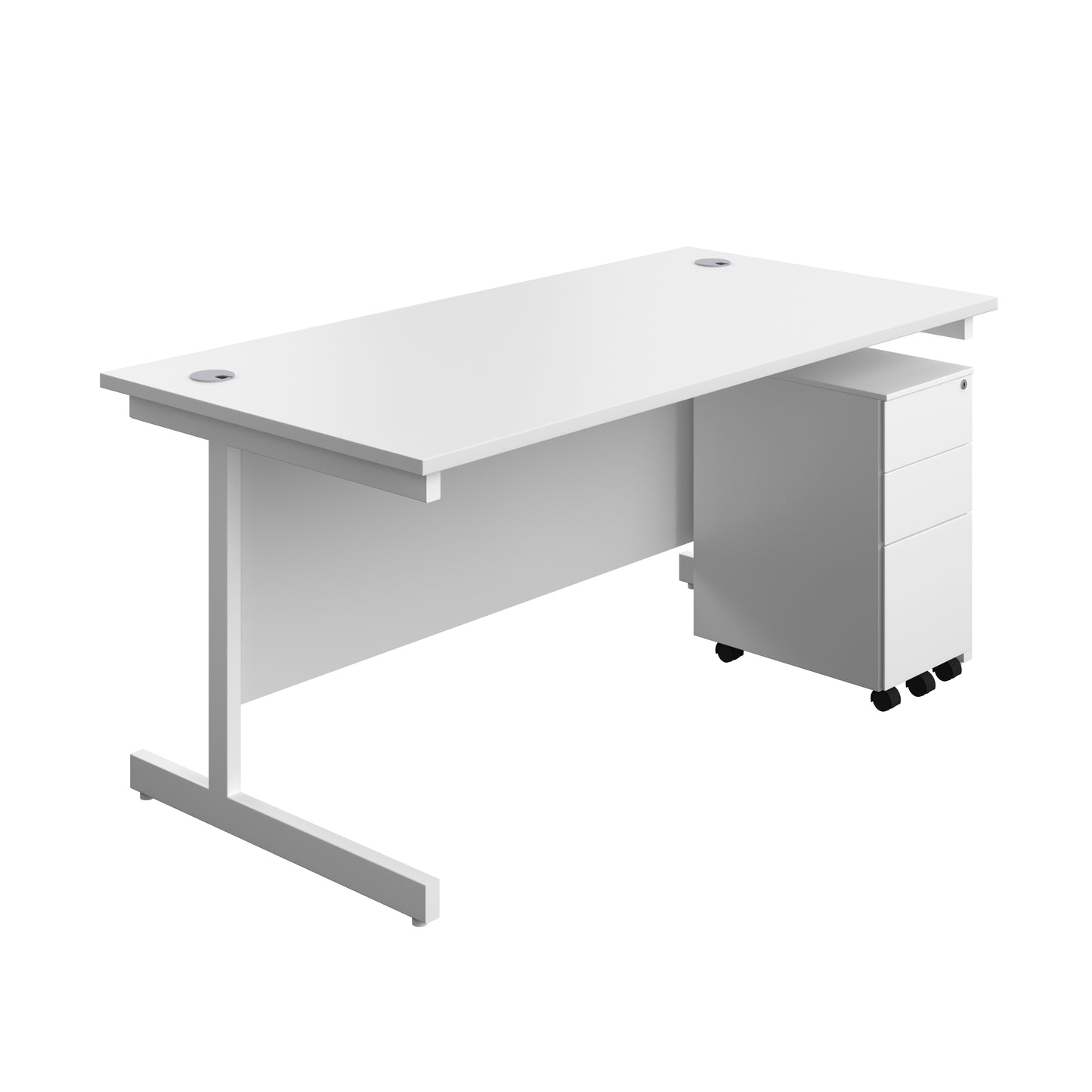 Aztec|Single Upright|Rectangular|Desk and Slimline Steel Pedestal 3 Drawer|1600x800|White-White