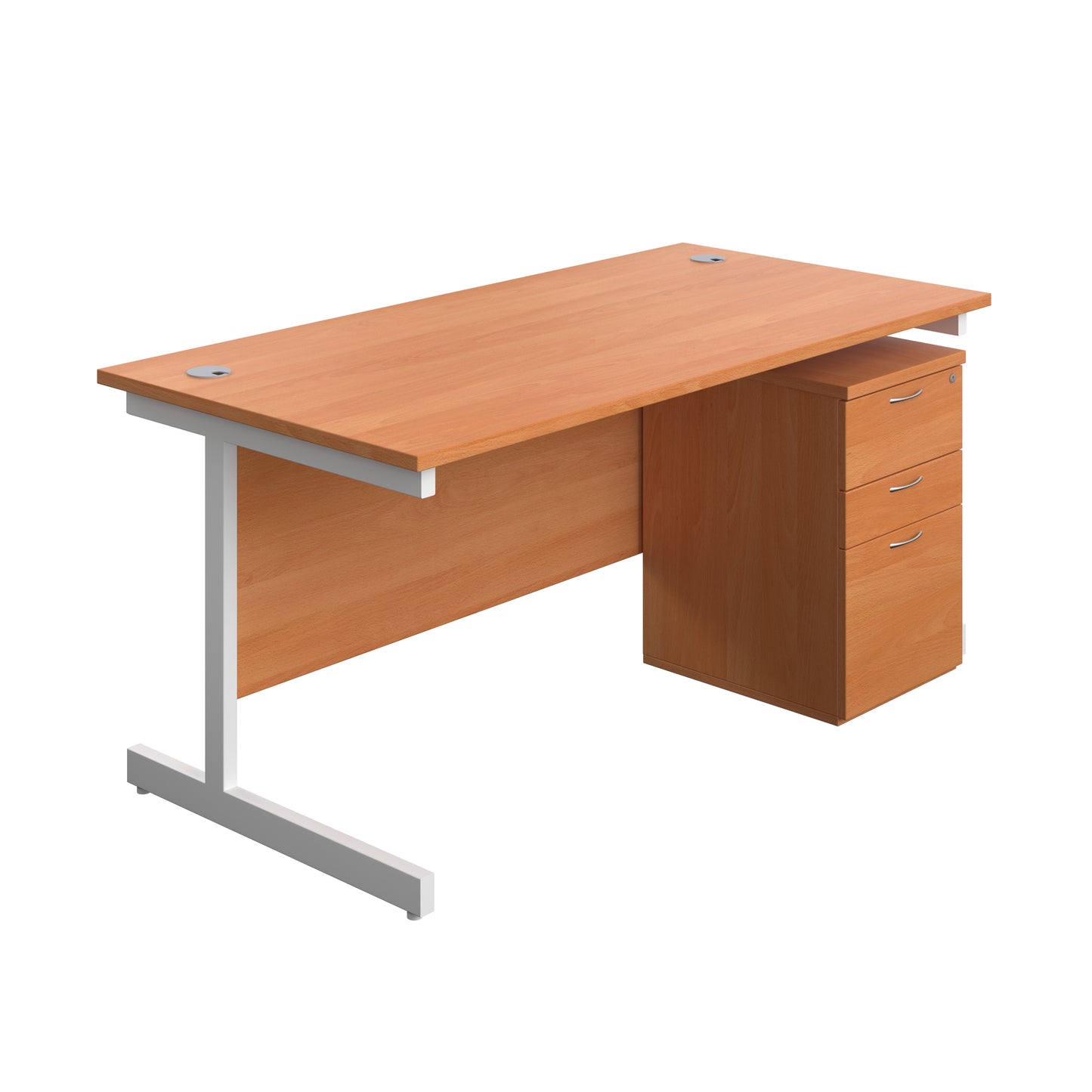 Aztec|Single Upright|Rectangular|Desk and High Mobile Pedestal 3 Drawer|1600x800|Beech-White