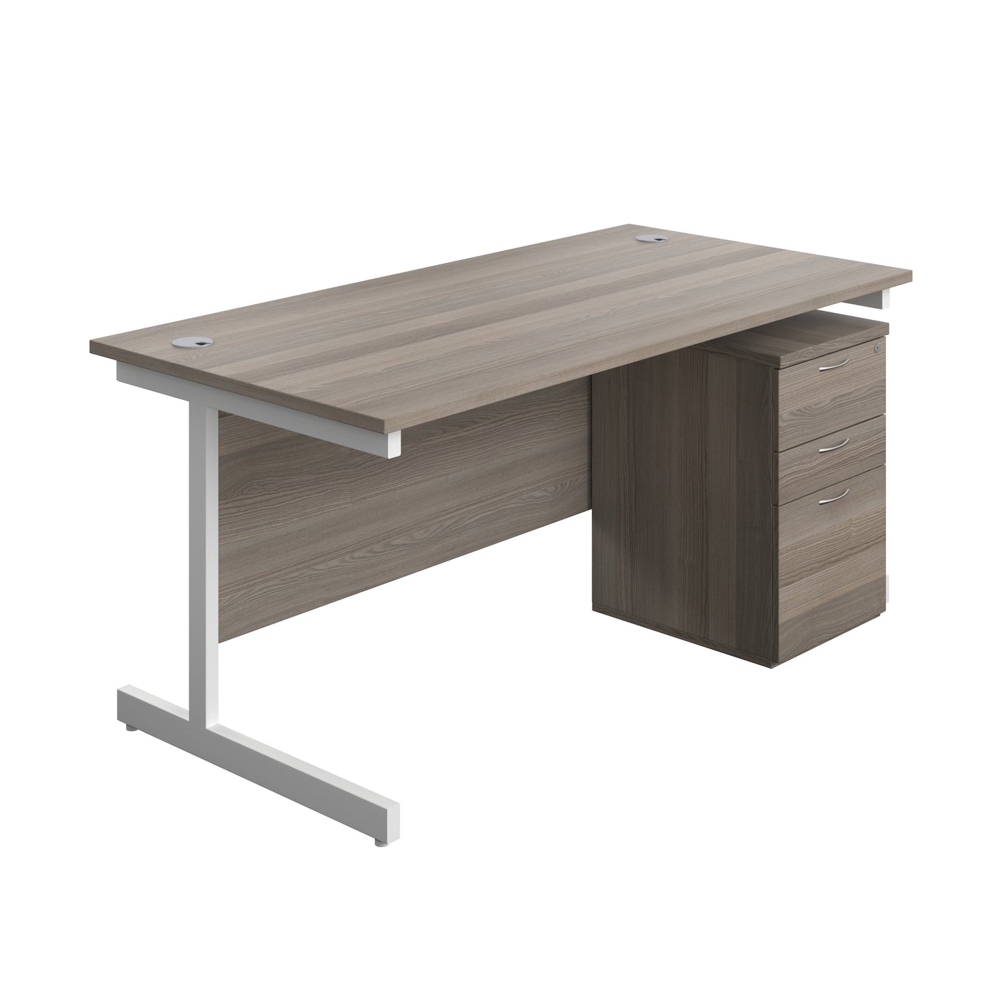 Aztec|Single Upright|Rectangular|Desk and High Mobile Pedestal 3 Drawer|1600x800|Grey Oak-White