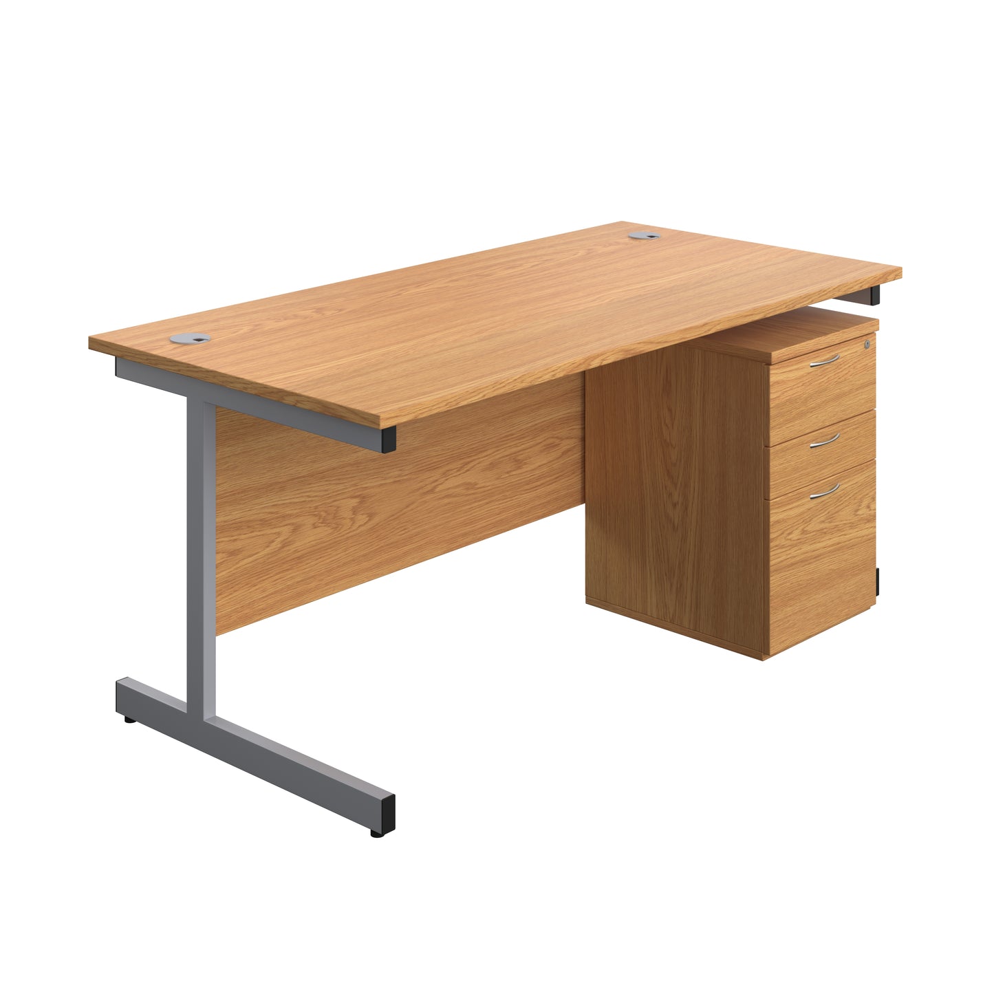 Aztec|Single Upright|Rectangular|Desk and High Mobile Pedestal 3 Drawer|1600x800|Nova Oak-Silver