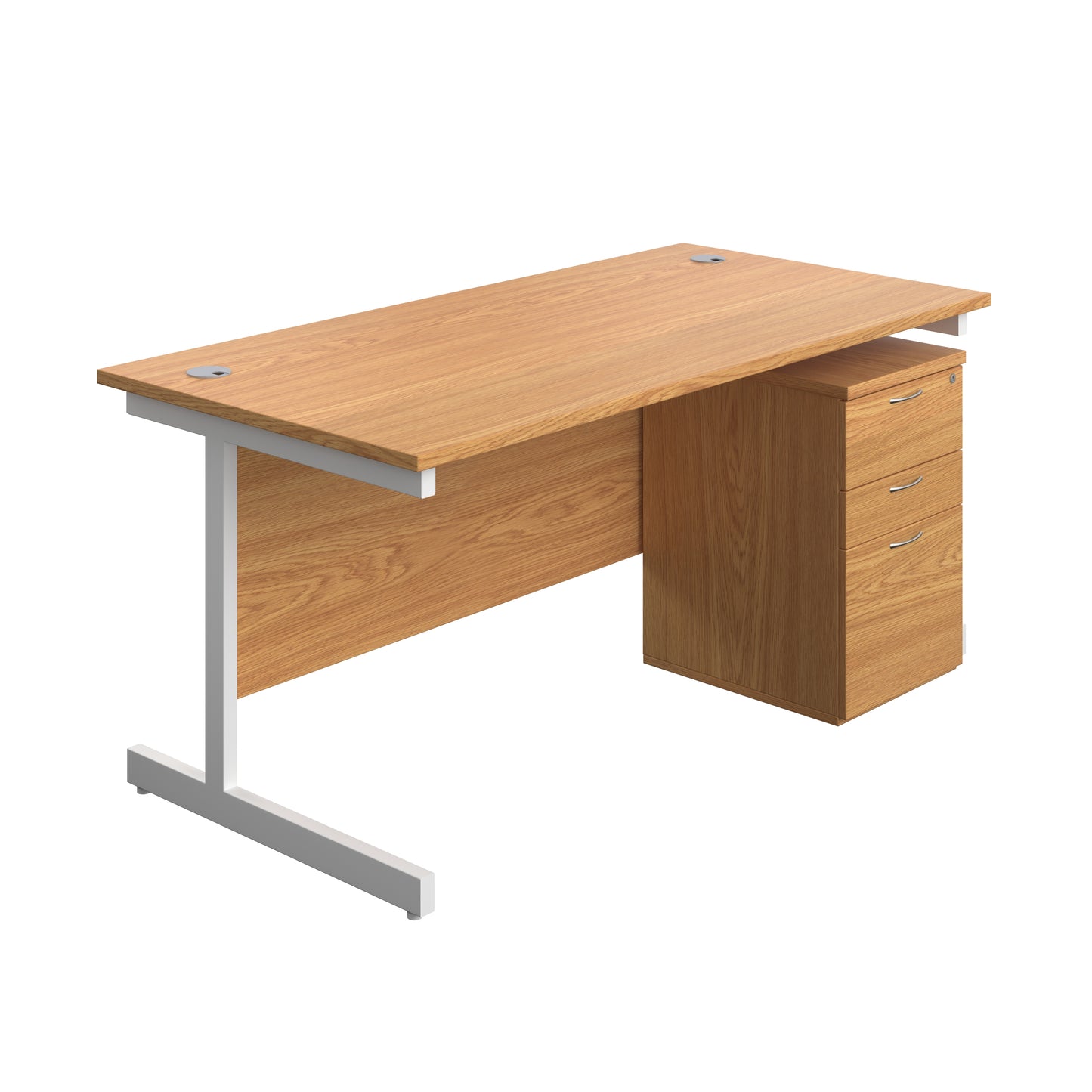 Aztec|Single Upright|Rectangular|Desk and High Mobile Pedestal 3 Drawer|1600x800|Nova Oak-White