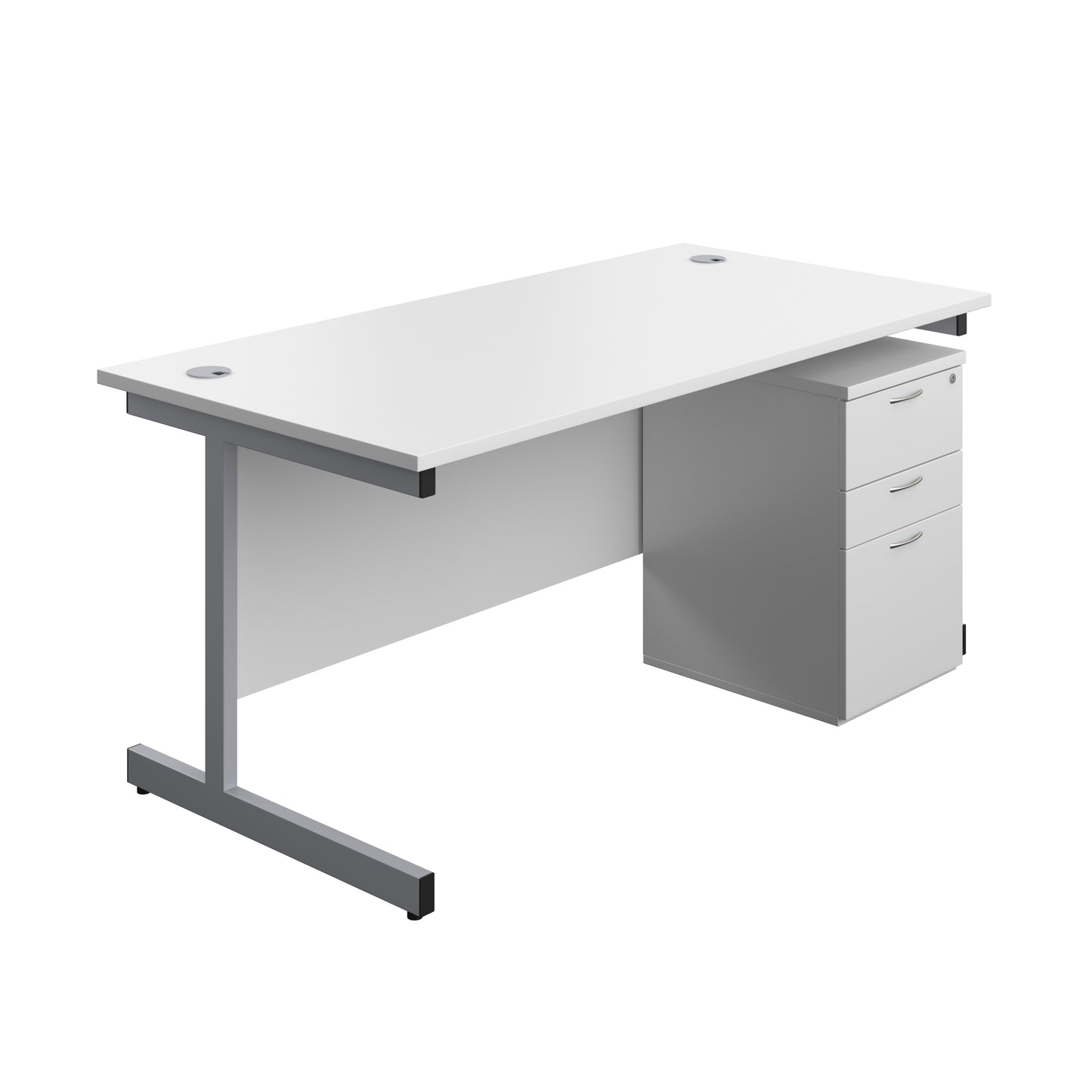 Aztec|Single Upright|Rectangular|Desk and High Mobile Pedestal 3 Drawer|1600x800|White-Silver