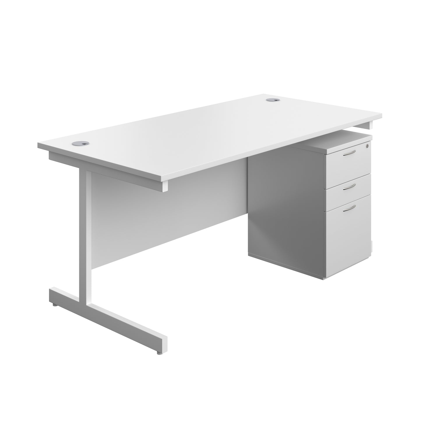 Aztec|Single Upright|Rectangular|Desk and High Mobile Pedestal 3 Drawer|1600x800|White-White