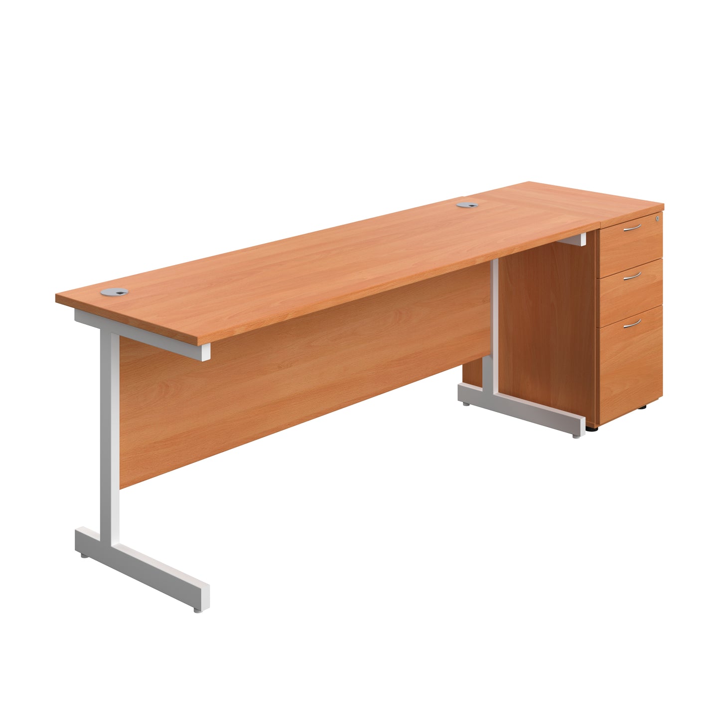 Aztec|Single Upright|Rectangular|Desk and Desk High 3 Drawer Pedestal|1800x600|Beech-White