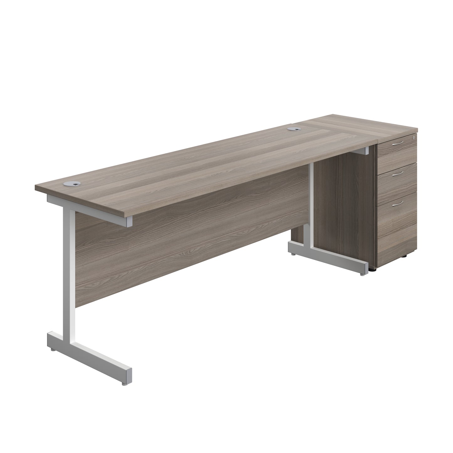 Aztec|Single Upright|Rectangular|Desk and Desk High 3 Drawer Pedestal|1800x600|Grey Oak-White