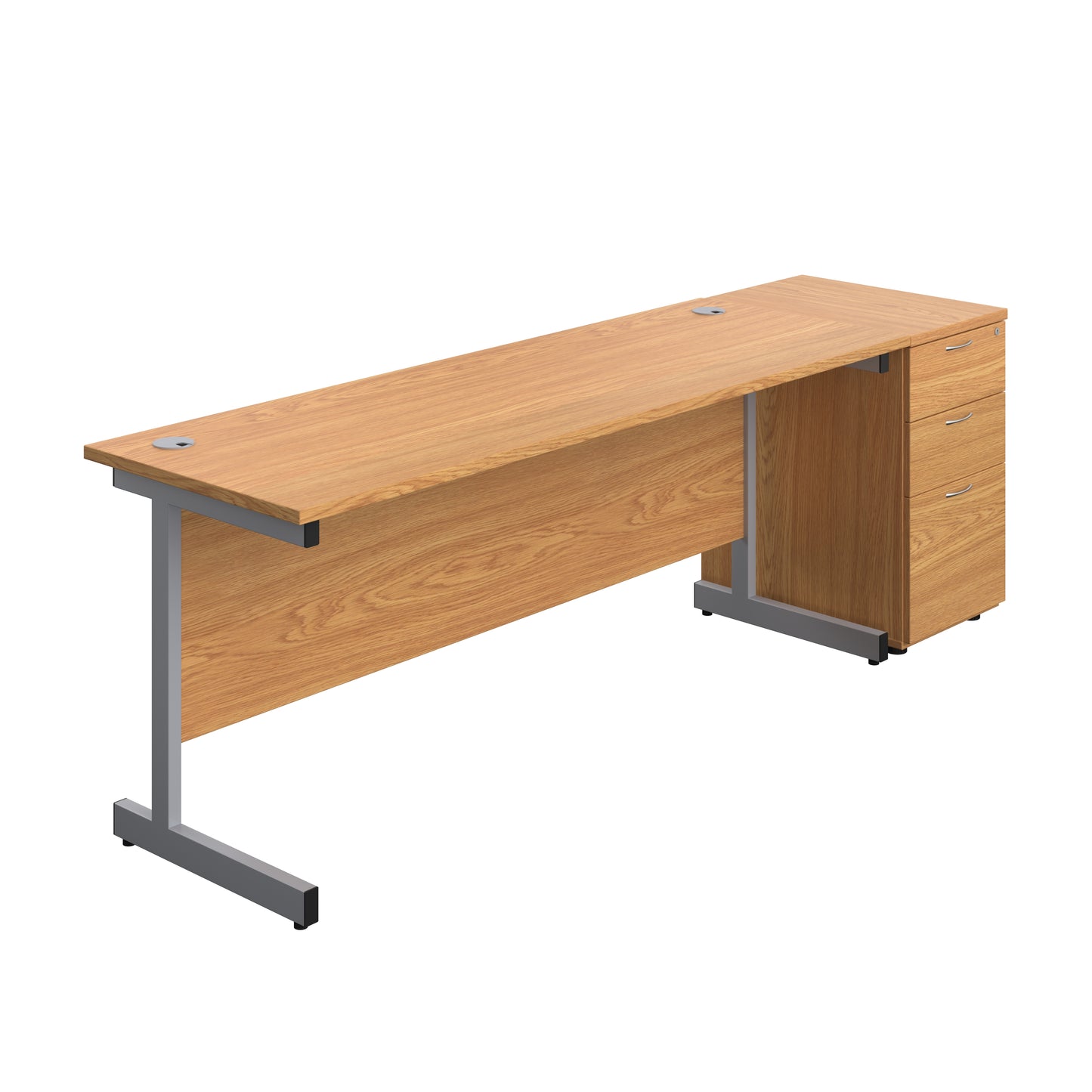 Aztec|Single Upright|Rectangular|Desk and Desk High 3 Drawer Pedestal|1800x600|Nova Oak-Silver