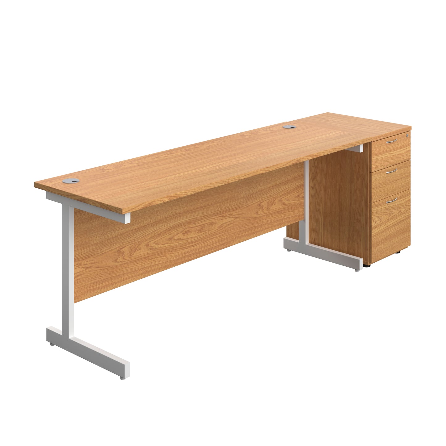 Aztec|Single Upright|Rectangular|Desk and Desk High 3 Drawer Pedestal|1800x600|Nova Oak-White