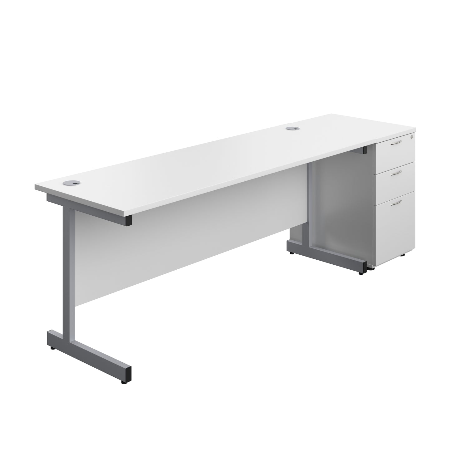 Aztec|Single Upright|Rectangular|Desk and Desk High 3 Drawer Pedestal|1800x600|White-Silver