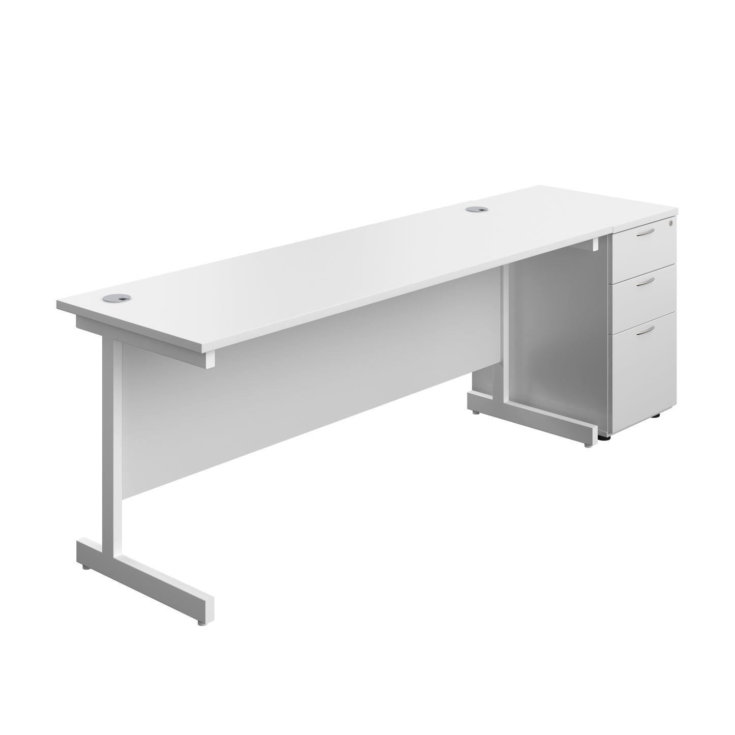 Aztec|Single Upright|Rectangular|Desk and Desk High 3 Drawer Pedestal|1800x600|White-White