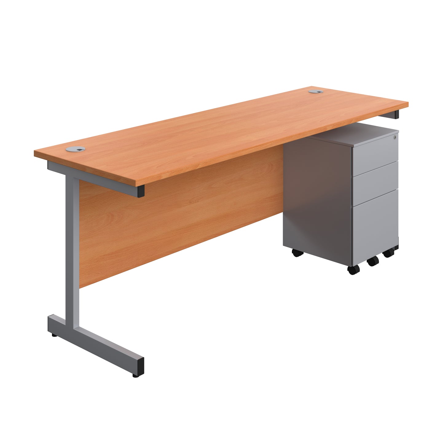 Aztec|Single Upright|Rectangular|Desk and Under Desk Steel Pedestal 3 Drawer|1800x600|Beech-Silver
