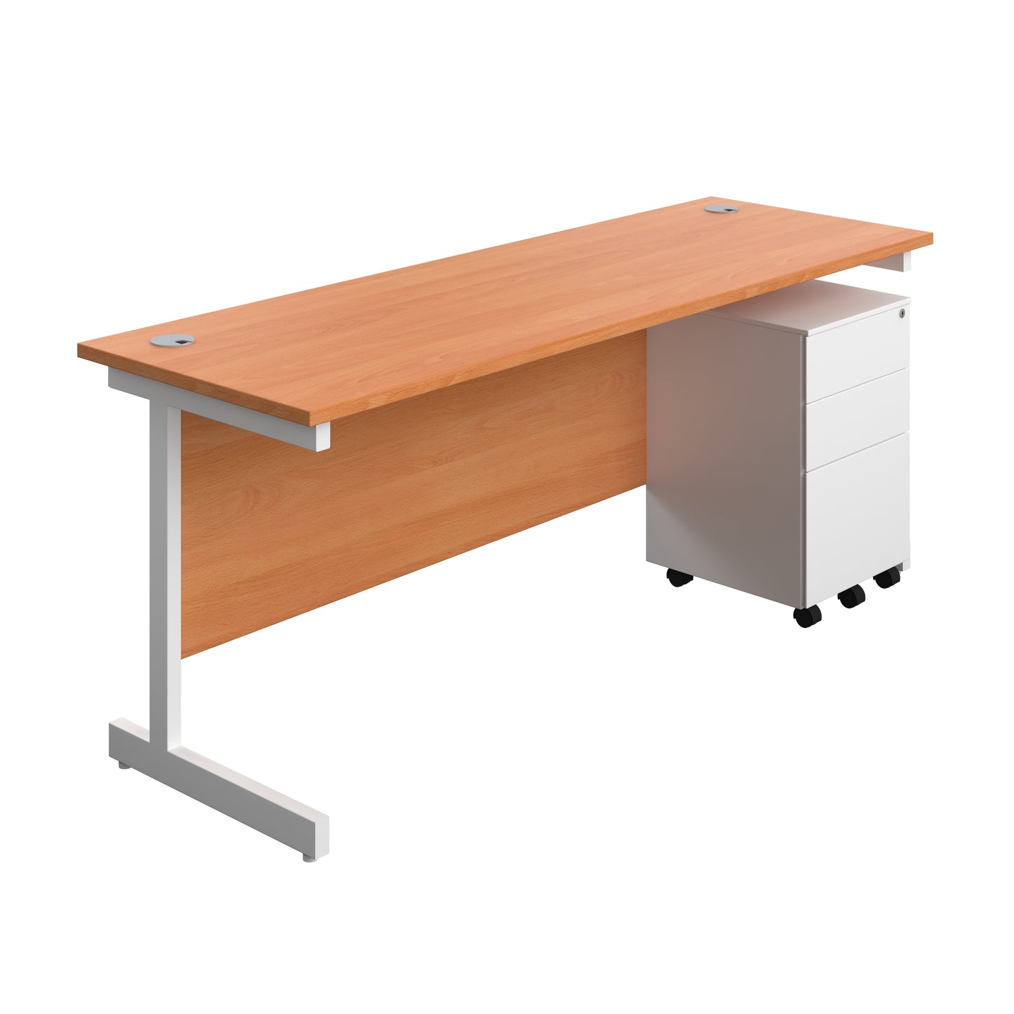 Aztec|Single Upright|Rectangular|Desk and Under Desk Steel Pedestal 3 Drawer|1800x600|Beech-White