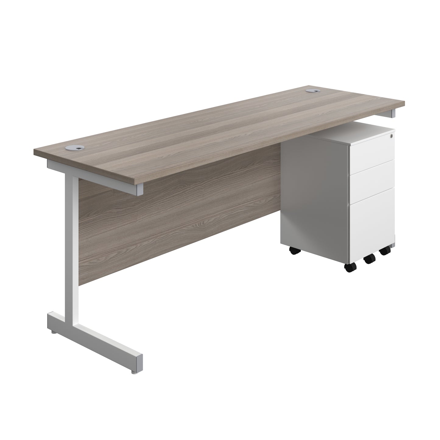 Aztec|Single Upright|Rectangular|Desk and Under Desk Steel Pedestal 3 Drawer|1800x600|Grey Oak-White