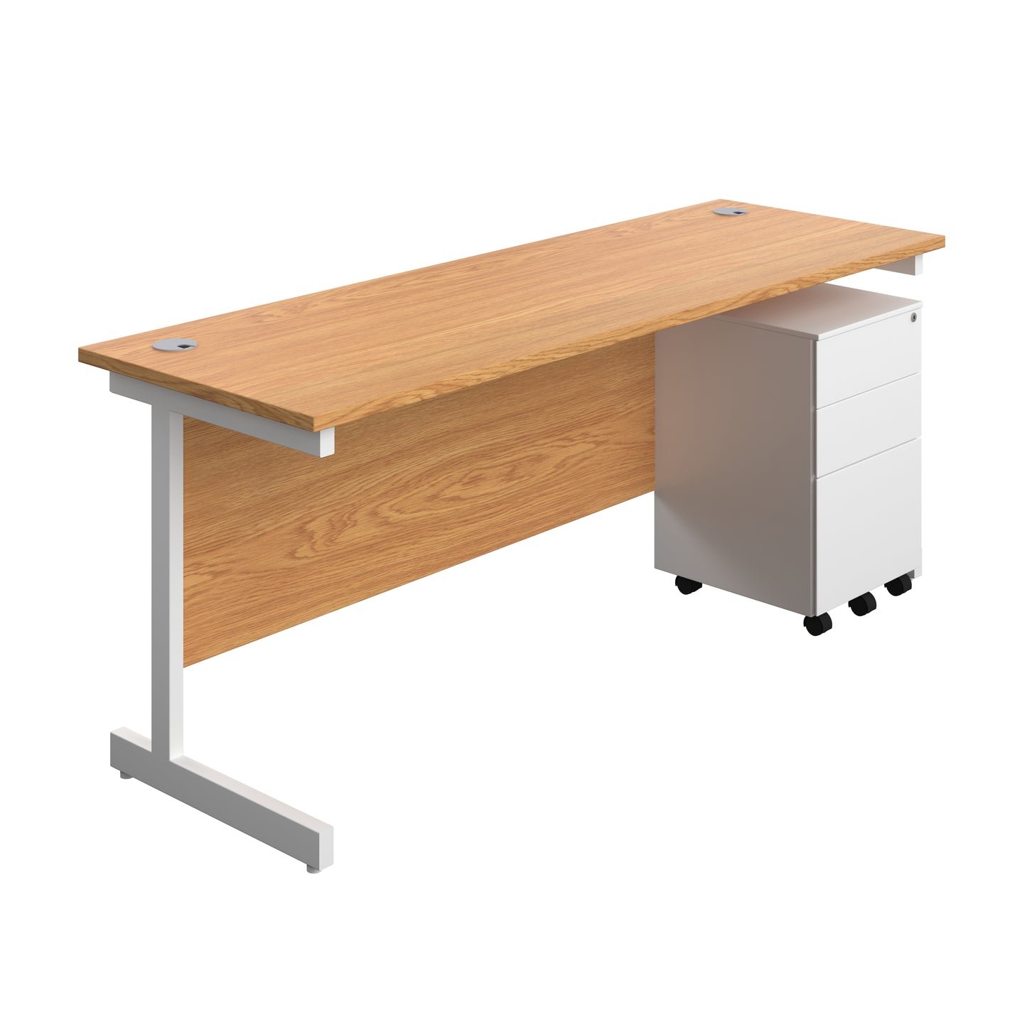 Aztec|Single Upright|Rectangular|Desk and Under Desk Steel Pedestal 3 Drawer|1800x600|Nova Oak-White