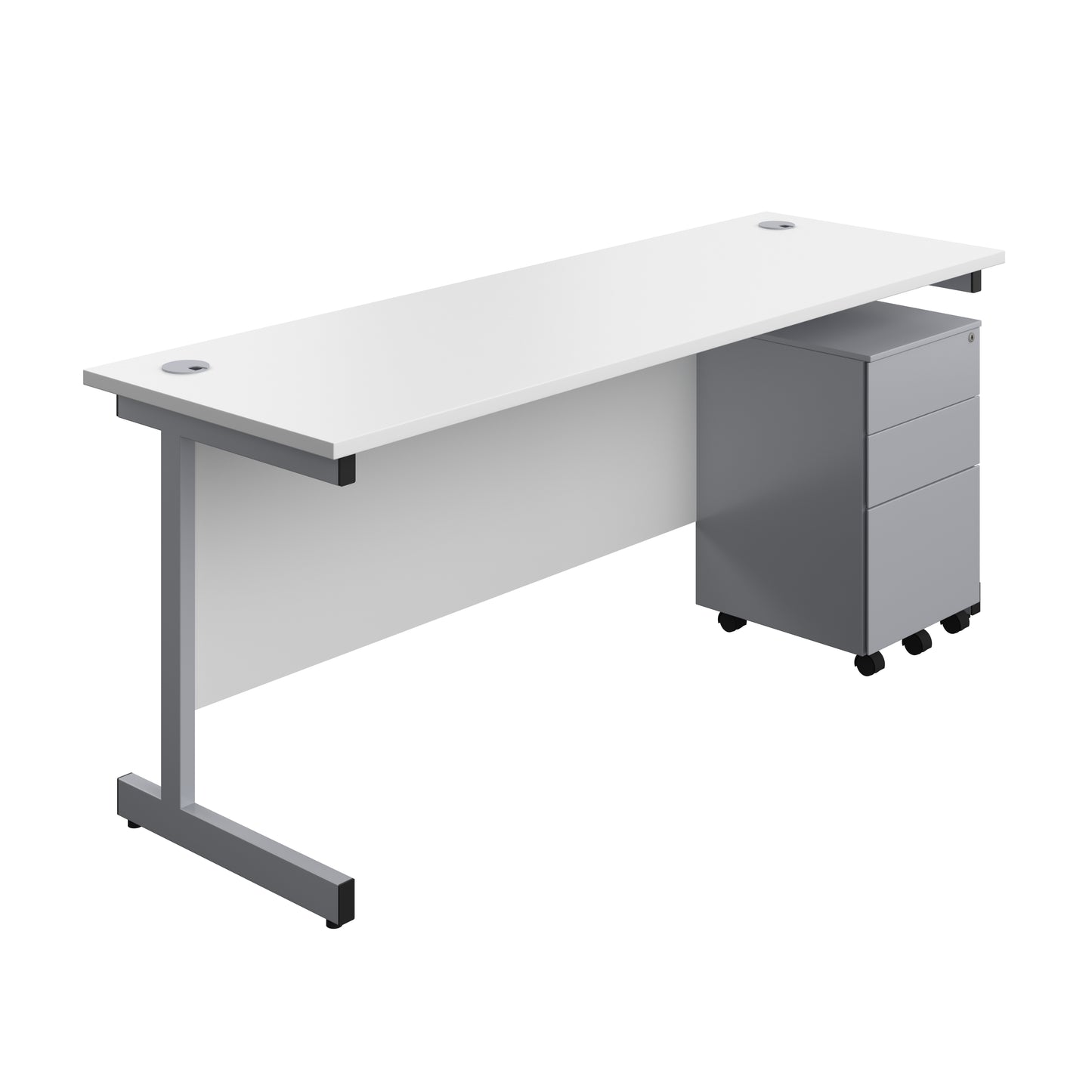 Aztec|Single Upright|Rectangular|Desk and Under Desk Steel Pedestal 3 Drawer|1800x600|White-Silver