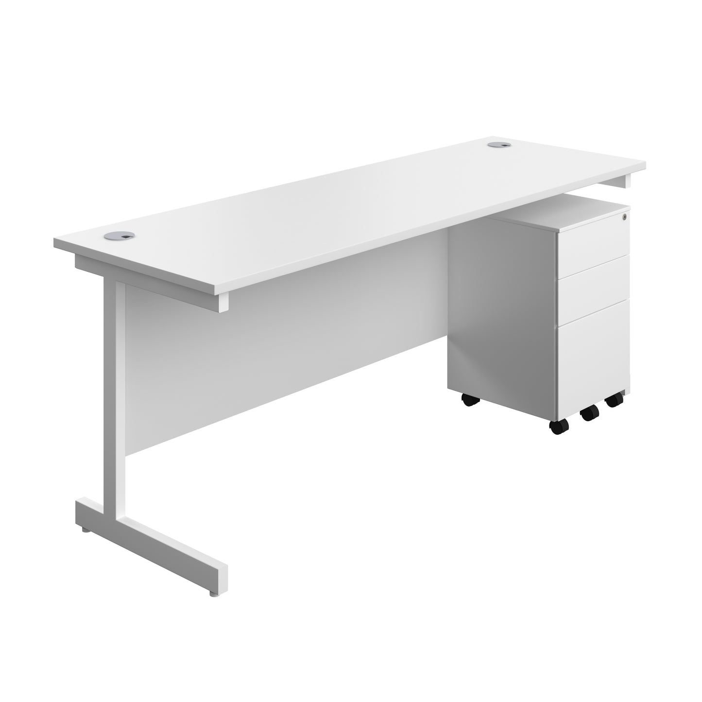 Aztec|Single Upright|Rectangular|Desk and Under Desk Steel Pedestal 3 Drawer|1800x600|White-White