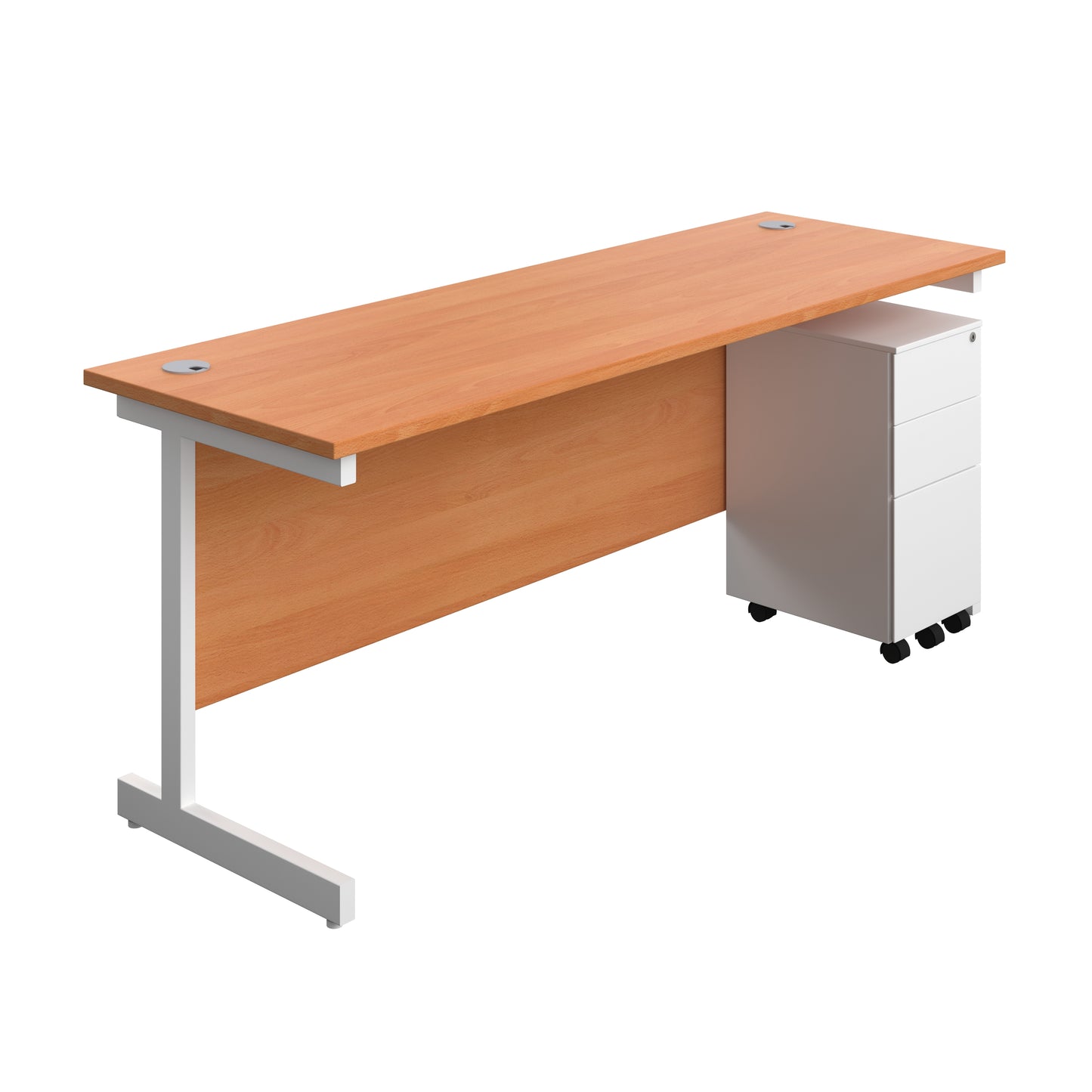 Aztec|Single Upright|Rectangular|Desk and Slimline Steel Pedestal 3 Drawer|1800x600|Beech-White