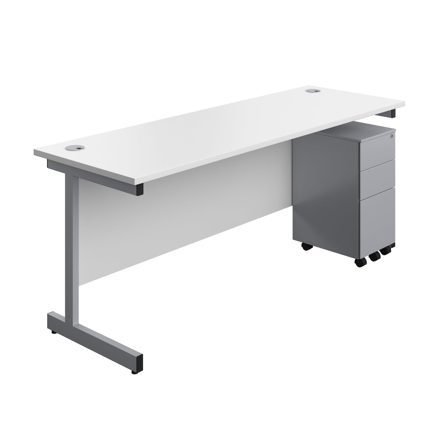 Aztec|Single Upright|Rectangular|Desk and Slimline Steel Pedestal 3 Drawer|1800x600|White-Silver