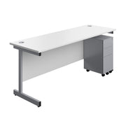 Single Upright Rectangular Desk + Slimline Steel Pedestal 3 Drawers (FSC)