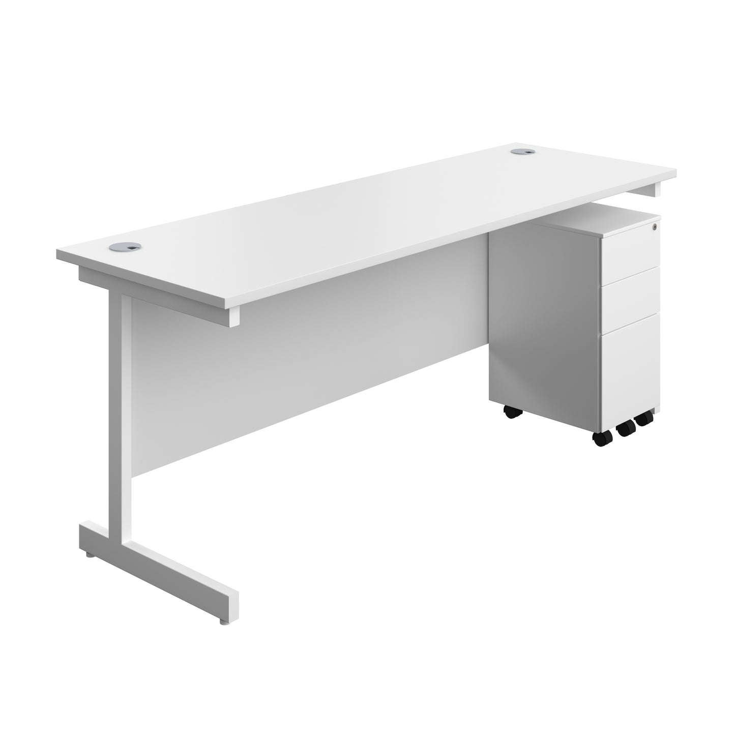 Aztec|Single Upright|Rectangular|Desk and Slimline Steel Pedestal 3 Drawer|1800x600|White-White