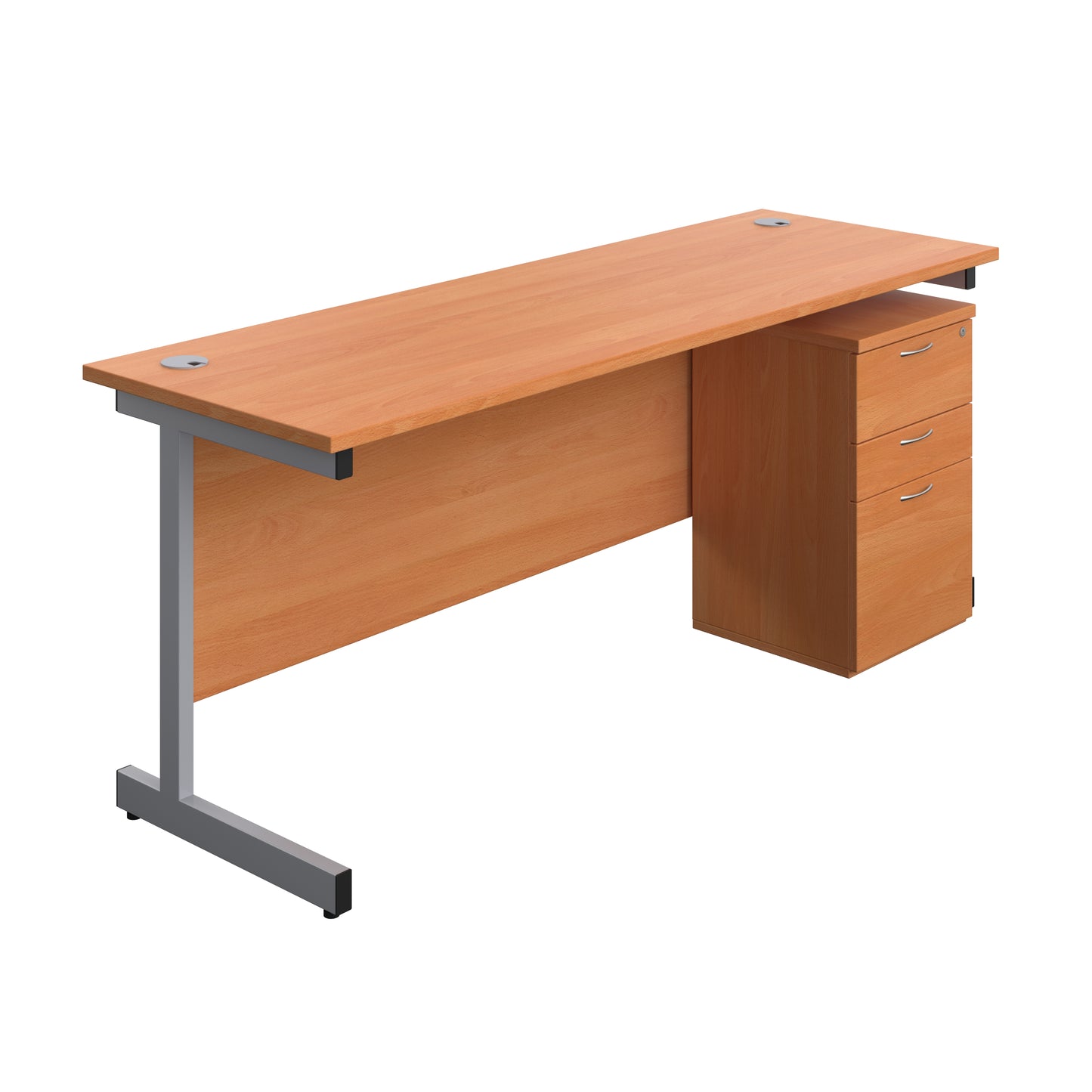 Aztec|Single Upright|Rectangular|Desk and High Mobile Pedestal 3 Drawer|1800x600|Beech-Silver