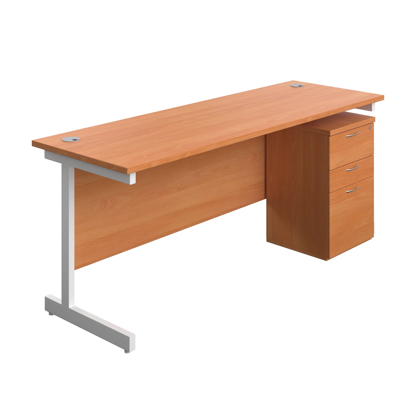 Aztec|Single Upright|Rectangular|Desk and High Mobile Pedestal 3 Drawer|1800x600|Beech-White