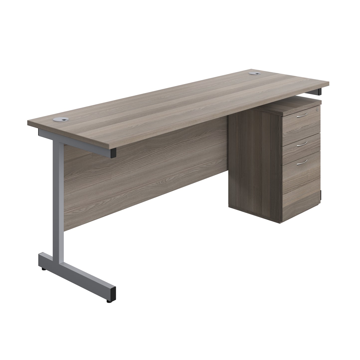 Aztec|Single Upright|Rectangular|Desk and High Mobile Pedestal 3 Drawer|1800x600|Grey Oak-Silver
