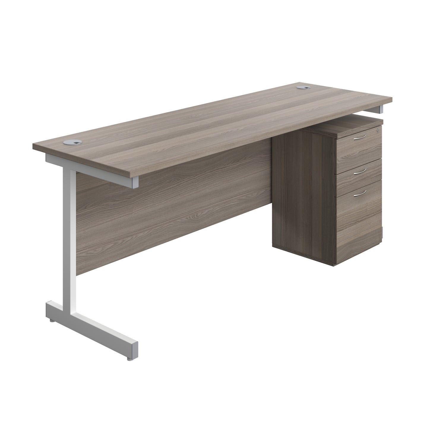 Aztec|Single Upright|Rectangular|Desk and High Mobile Pedestal 3 Drawer|1800x600|Grey Oak-White