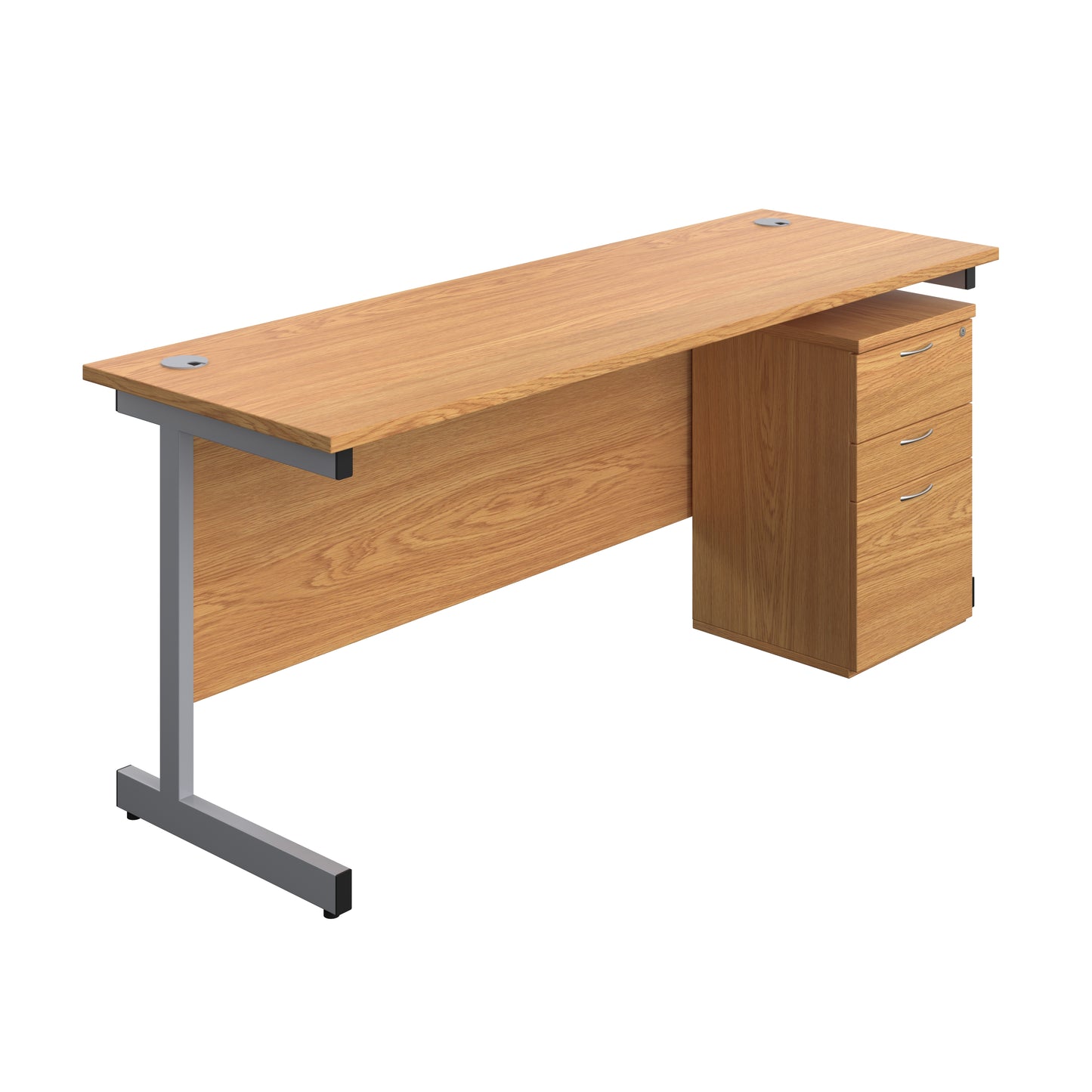 Aztec|Single Upright|Rectangular|Desk and High Mobile Pedestal 3 Drawer|1800x600|Nova Oak-Silver