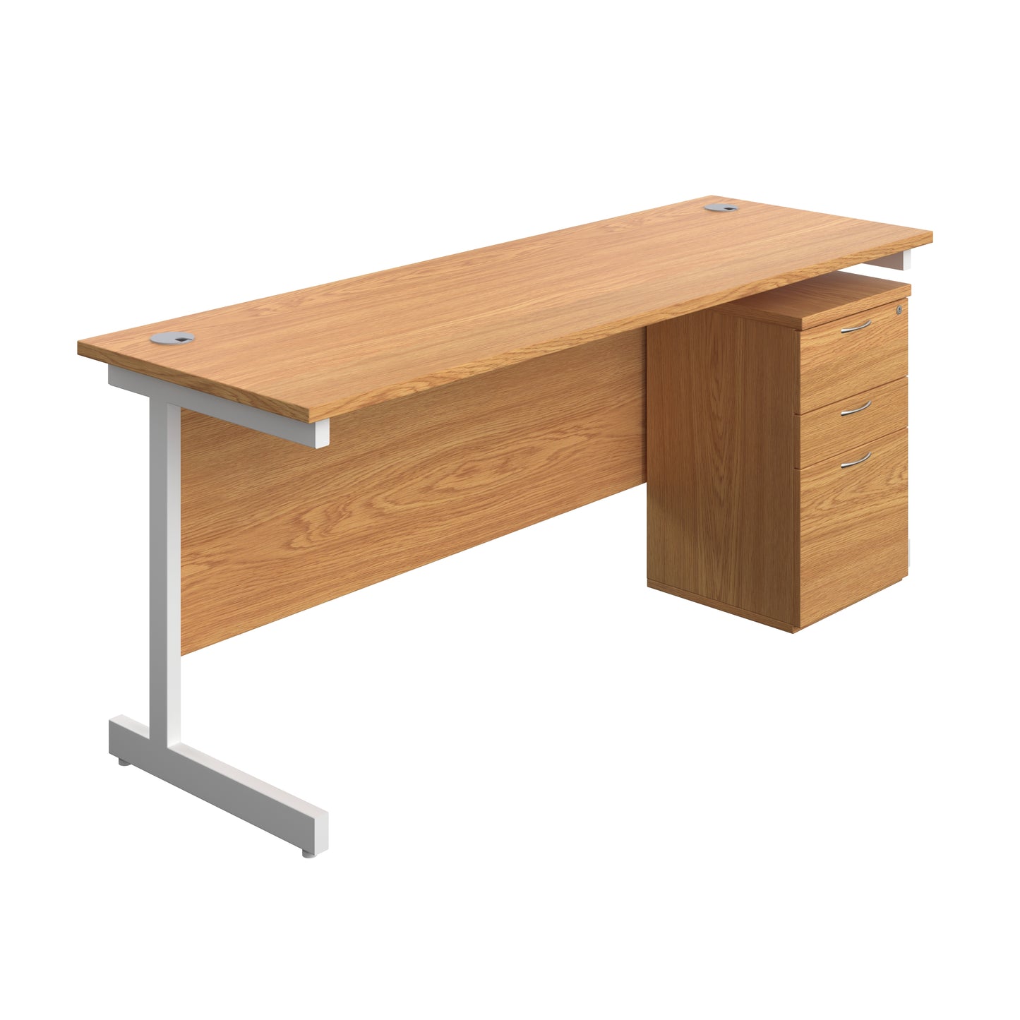 Aztec|Single Upright|Rectangular|Desk and High Mobile Pedestal 3 Drawer|1800x600|Nova Oak-White