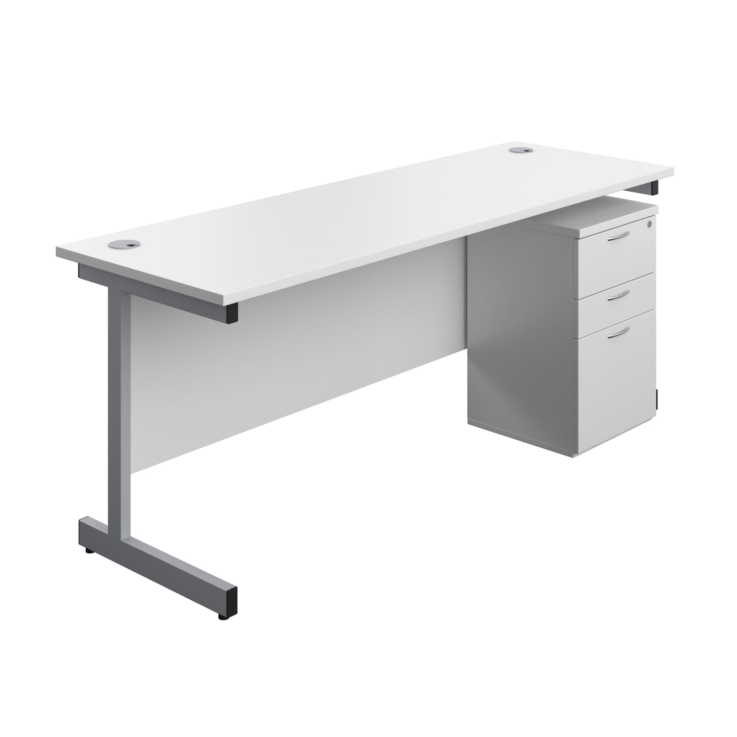 Aztec|Single Upright|Rectangular|Desk and High Mobile Pedestal 3 Drawer|1800x600|White-Silver