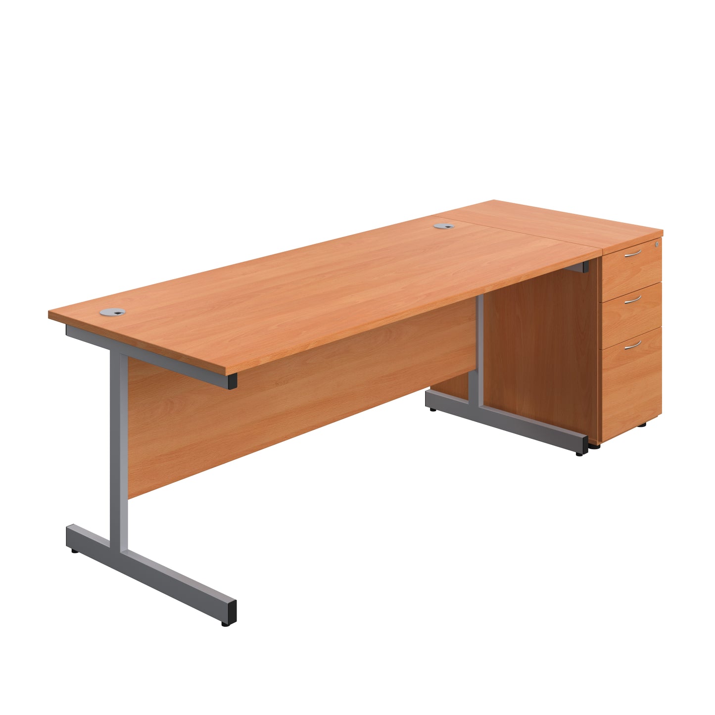 Aztec|Single Upright|Rectangular|Desk and Desk High 3 Drawer Pedestal|1800x800|Beech-Silver
