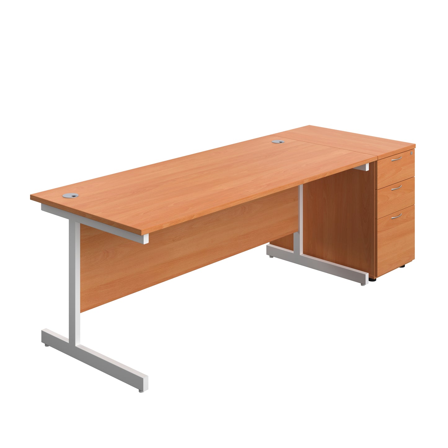 Aztec|Single Upright|Rectangular|Desk and Desk High 3 Drawer Pedestal|1800x800|Beech-White
