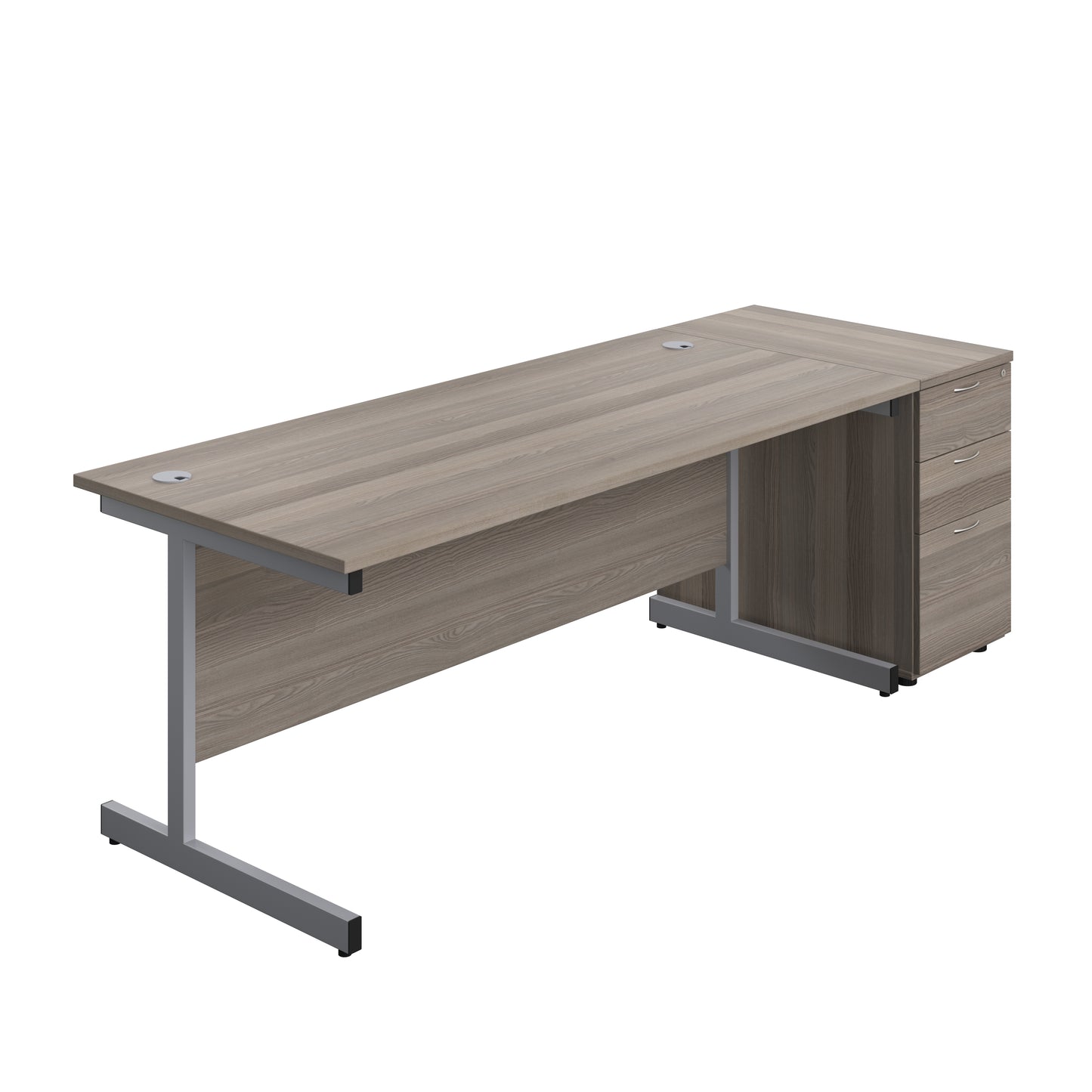Aztec|Single Upright|Rectangular|Desk and Desk High 3 Drawer Pedestal|1800x800|Grey Oak-Silver