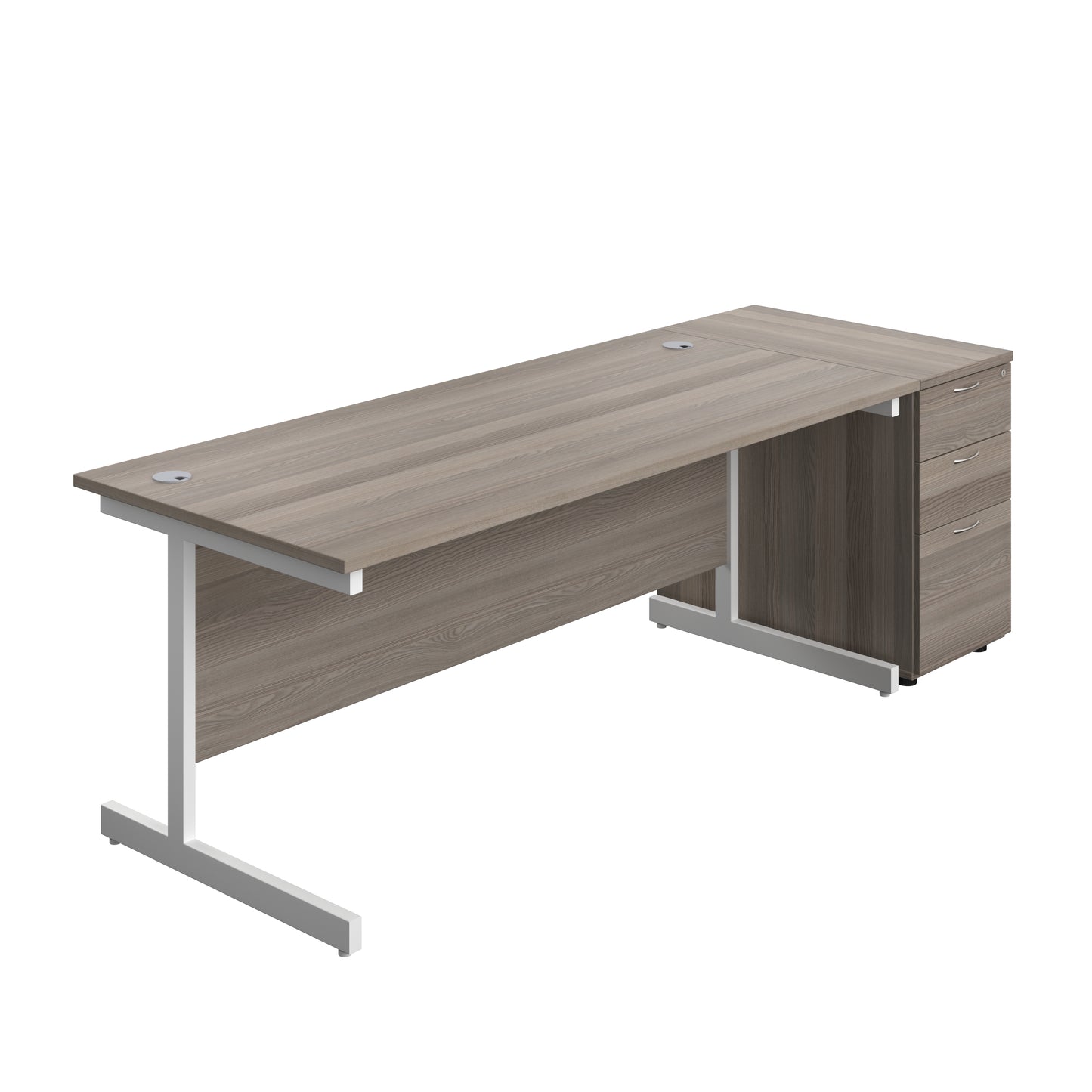 Aztec|Single Upright|Rectangular|Desk and Desk High 3 Drawer Pedestal|1800x800|Grey Oak-White