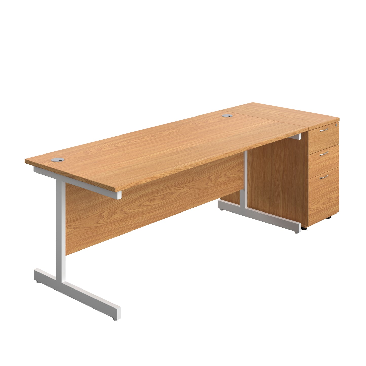 Aztec|Single Upright|Rectangular|Desk and Desk High 3 Drawer Pedestal|1800x800|Nova Oak-White