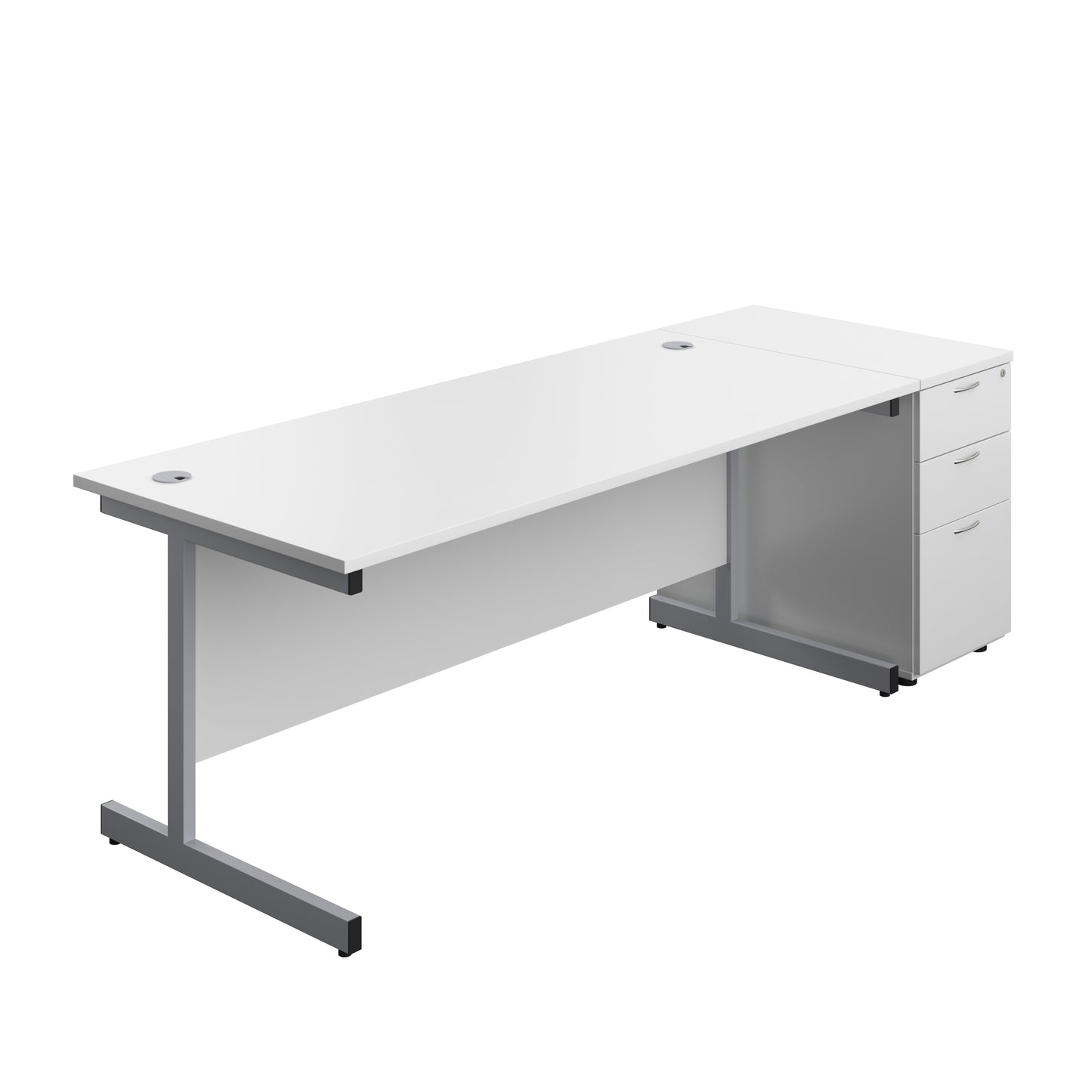 Aztec|Single Upright|Rectangular|Desk and Desk High 3 Drawer Pedestal|1800x800|White-Silver