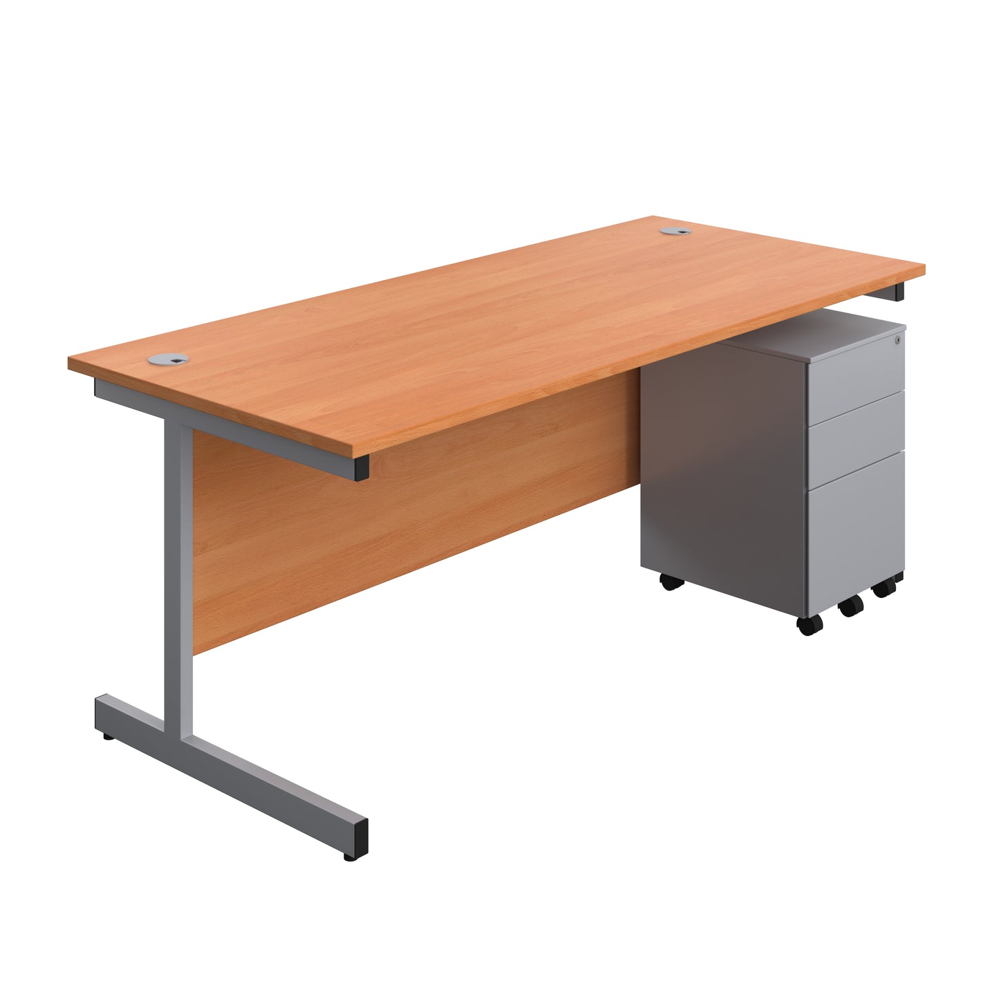 Aztec|Single Upright|Rectangular|Desk and Under Desk Steel Pedestal 3 Drawer|1800x800|Beech-Silver