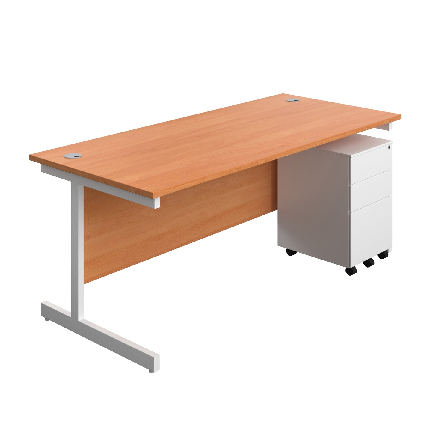 Aztec|Single Upright|Rectangular|Desk and Under Desk Steel Pedestal 3 Drawer|1800x800|Beech-White