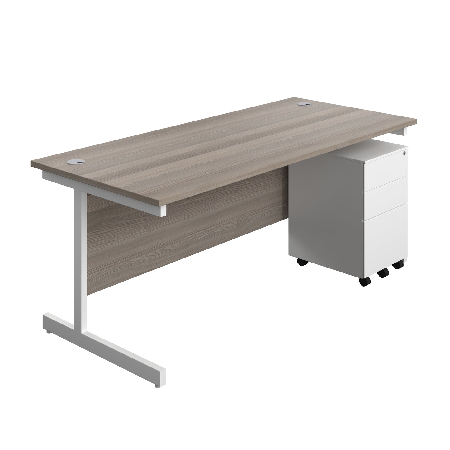 Aztec|Single Upright|Rectangular|Desk and Under Desk Steel Pedestal 3 Drawer|1800x800|Grey Oak-White