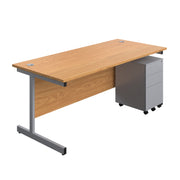Single Upright Rectangular Desk + Under Desk Steel Pedestal 3 Drawers (FSC)