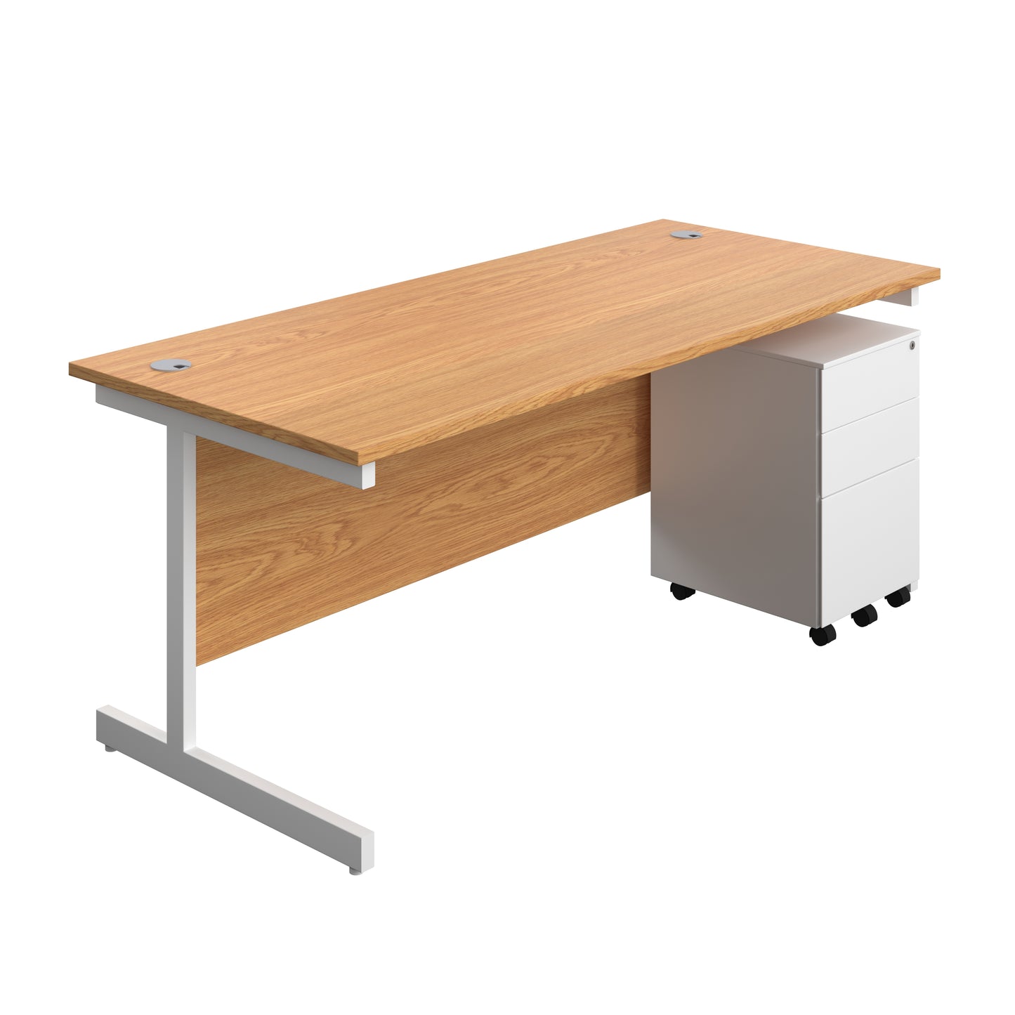 Aztec|Single Upright|Rectangular|Desk and Under Desk Steel Pedestal 3 Drawer|1800x800|Nova Oak-White