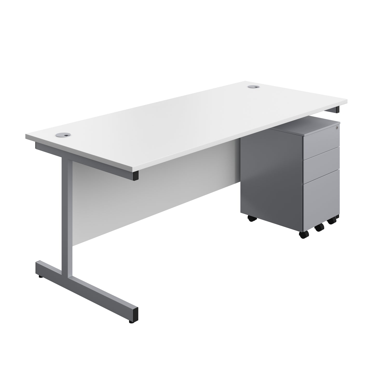 Aztec|Single Upright|Rectangular|Desk and Under Desk Steel Pedestal 3 Drawer|1800x800|White-Silver
