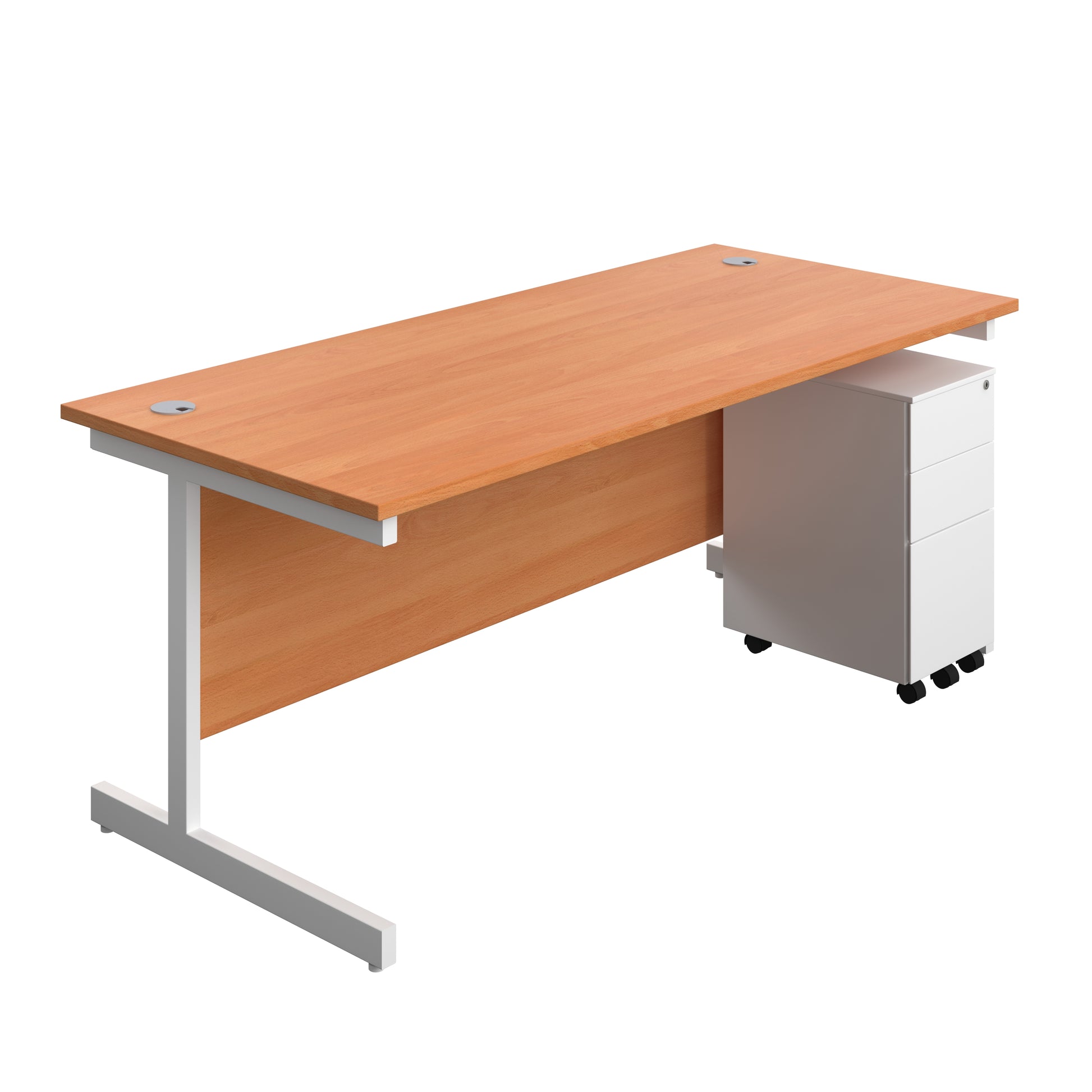 Aztec|Single Upright|Rectangular|Desk and Slimline Steel Pedestal 3 Drawer|1800x800|Beech-White