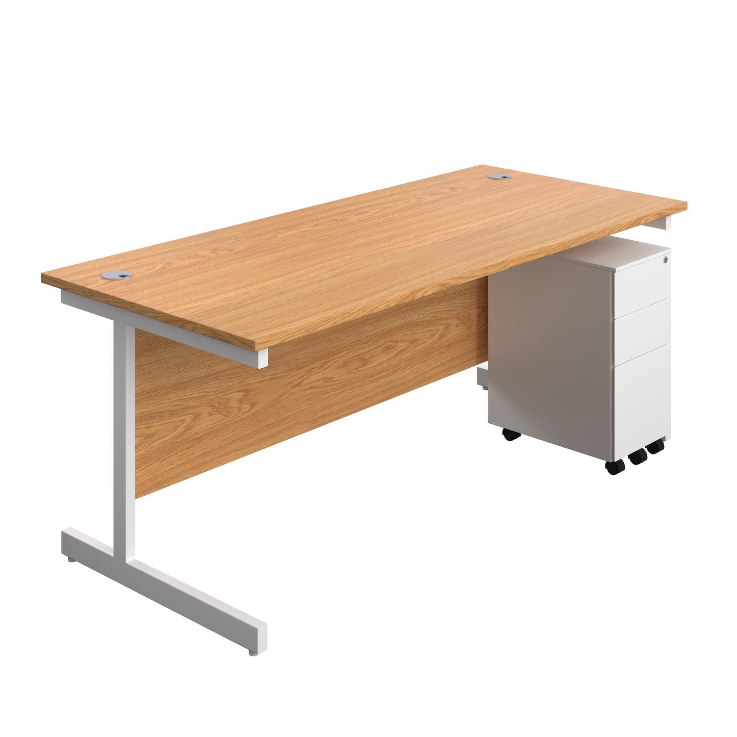 Aztec|Single Upright|Rectangular|Desk and Slimline Steel Pedestal 3 Drawer|1800x800|Nova Oak-White