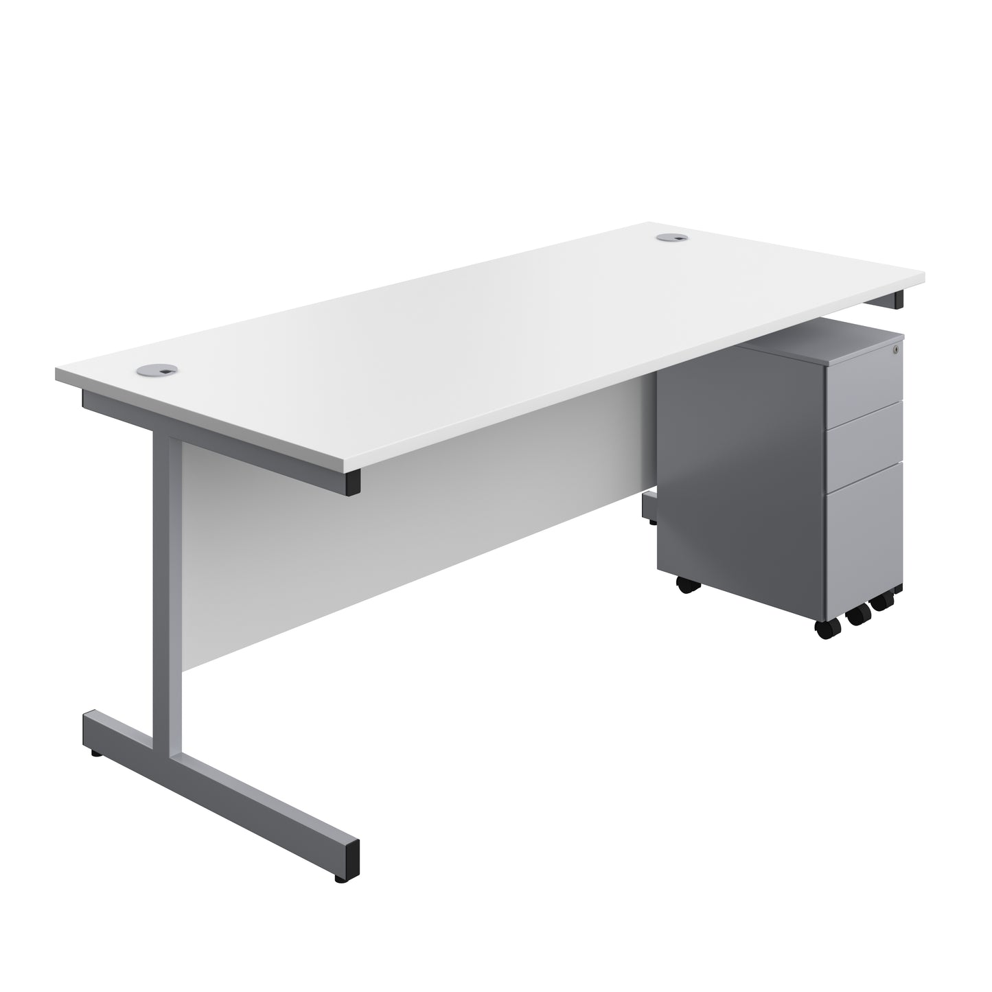 Aztec|Single Upright|Rectangular|Desk and Slimline Steel Pedestal 3 Drawer|1800x800|White-Silver