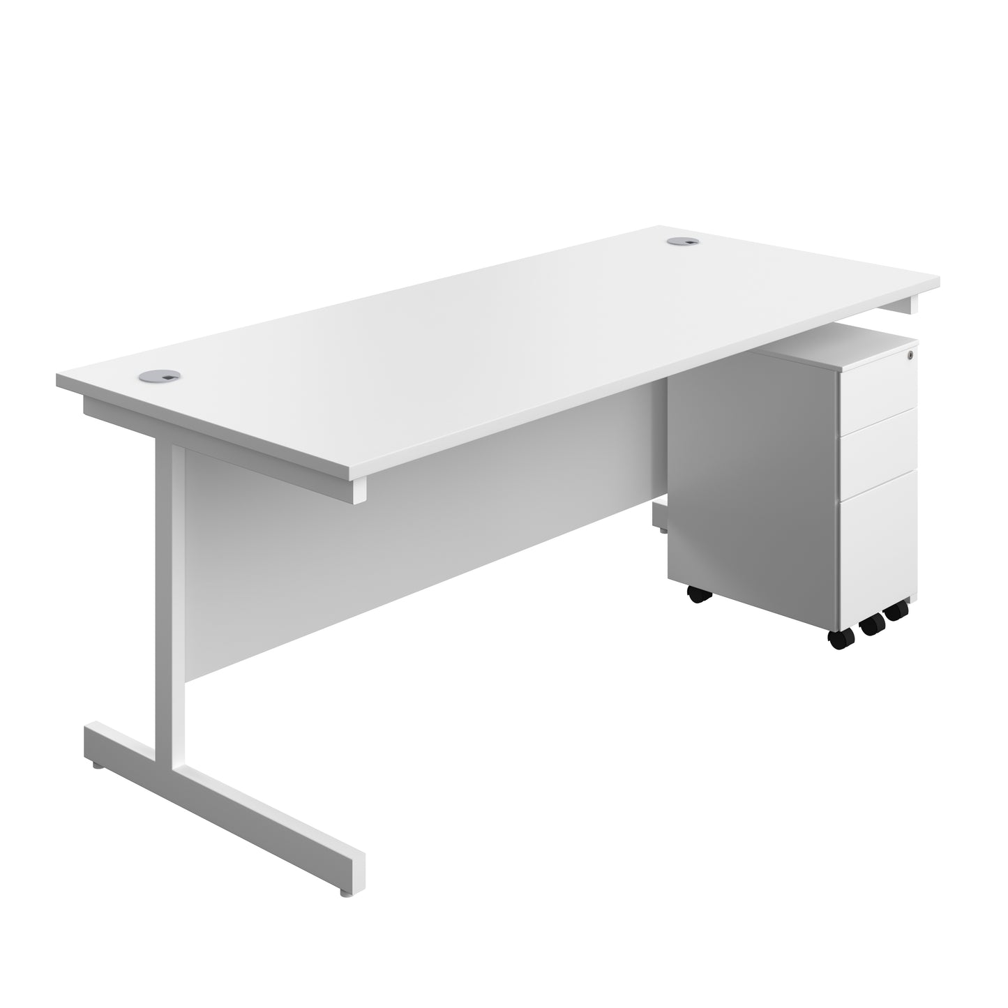 Aztec|Single Upright|Rectangular|Desk and Slimline Steel Pedestal 3 Drawer|1800x800|White-White