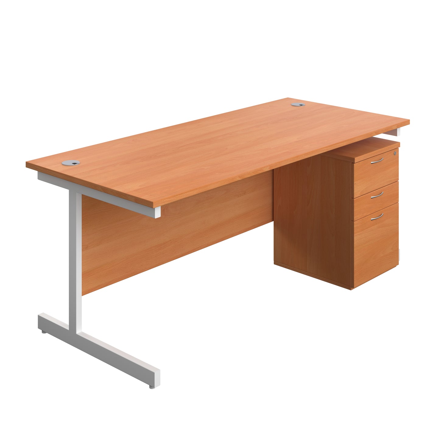 Aztec|Single Upright|Rectangular|Desk and High Mobile Pedestal 3 Drawer|1800x800|Beech-White